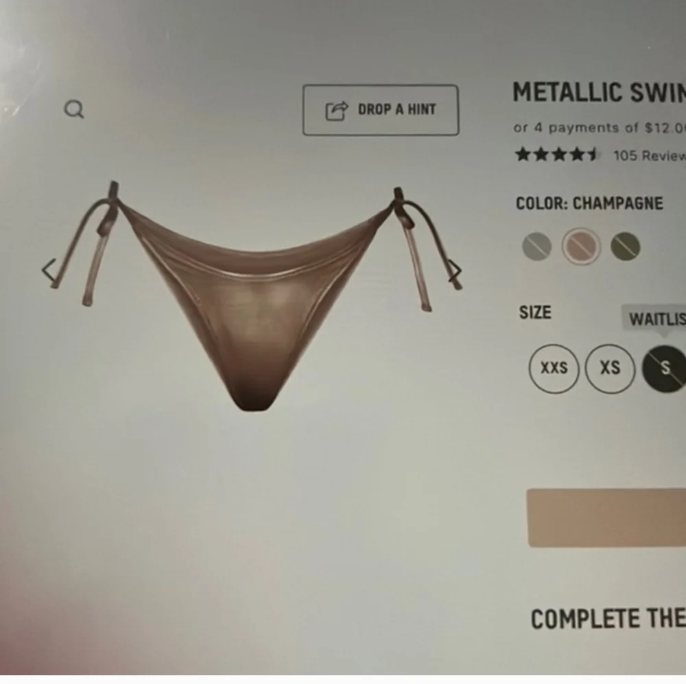 NWT Skims Metallic Swim Gold Dipped Tie Bikini  Bottom Plus 3X 4X